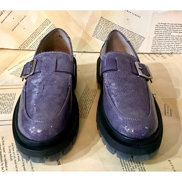 Free People Mackensie MJ Loafer Lug Sole Purple Gray Patent Leather - Picture 7 of 10
